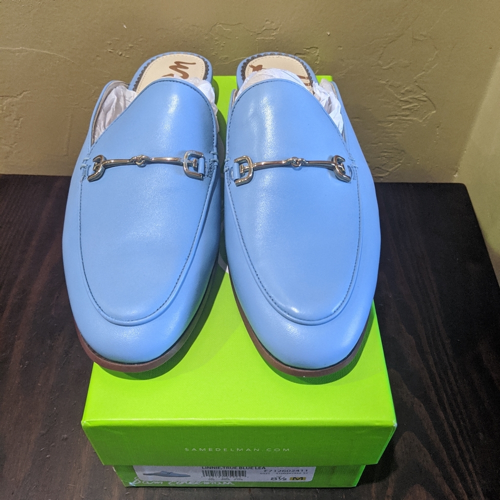Never Worn - Sam Edelman 8.5 Linnie Bit True Blue Leather Mules